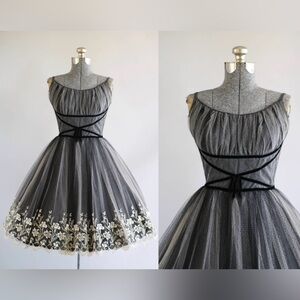1950s vintage black and cream party dress